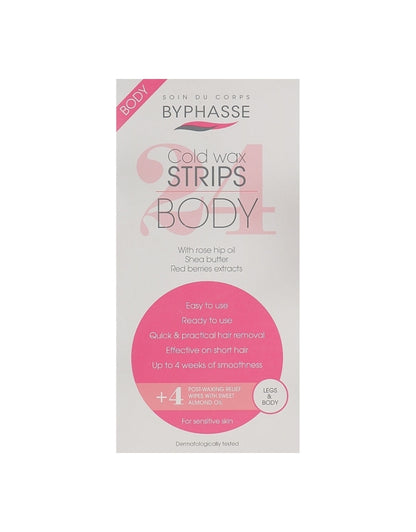 𝗕𝘆𝗽𝗵𝗮𝘀𝘀𝗲  Cold Wax Strips Bikini and Underarms For Sensitive Skin 24 Strips with 4 Wipes