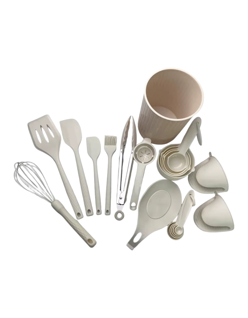 21 Pieces Silicone Kitchenware Utensil Set Pink Black & Grey