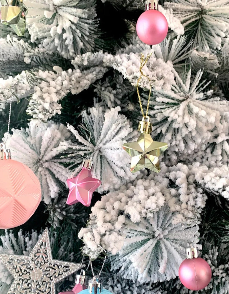 58PCS Christmas Ball Decoration Set Macaroon Shiny Snowflake Christmas Painted Balls