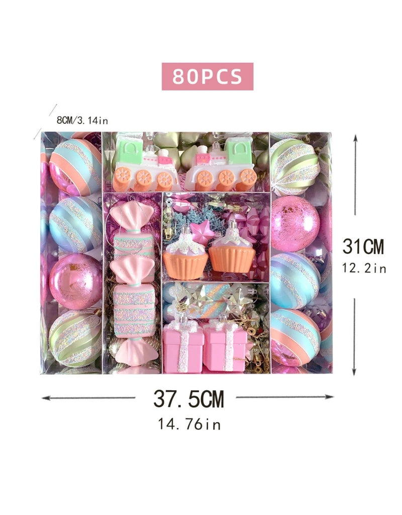 Set of 80 PCS Pastel Christmas Ball Ornaments