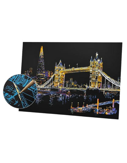 A3 Set Magic Scratch Art Light the City Painting With Bamboo Stick