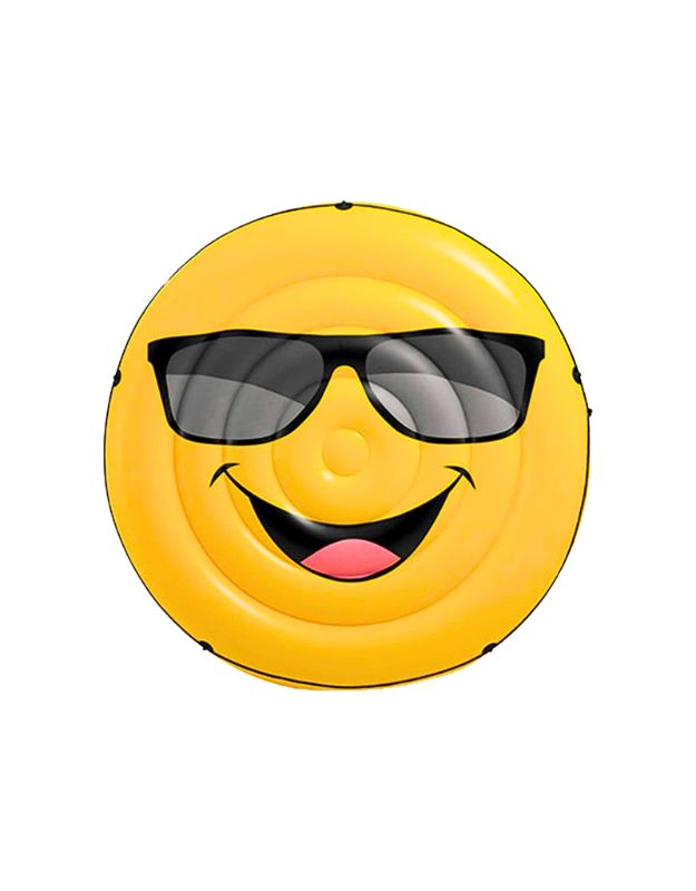 Intex Cool Guy Island inflatable float with yellow emoji face and sunglasses design on a white background.
