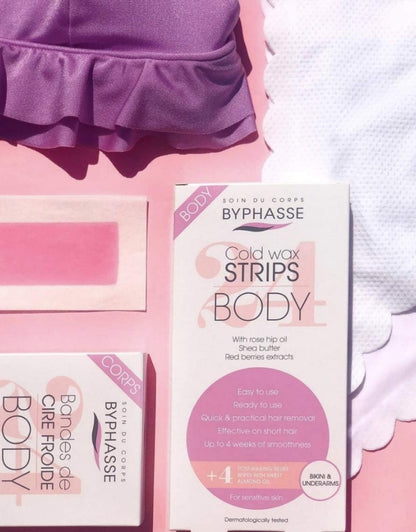 𝗕𝘆𝗽𝗵𝗮𝘀𝘀𝗲  Cold Wax Strips Bikini and Underarms For Sensitive Skin 24 Strips with 4 Wipes