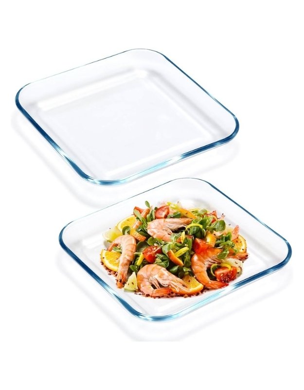2 Pcs 9" INCH Tempered Glass Pasta Salad Plate Set For Kitchen