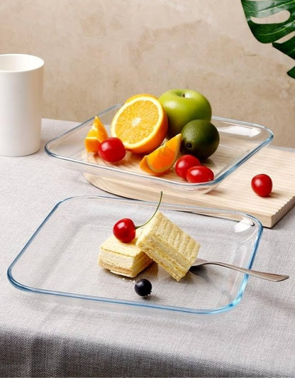 2 Pcs 9" INCH Tempered Glass Pasta Salad Plate Set For Kitchen
