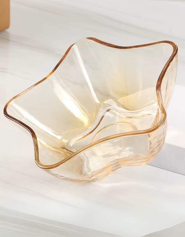 6 Pcs Glass Serving Bowl, Star-Shaped Sweets Dish Gold/Transparent