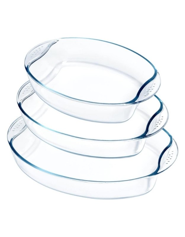 فينيكس، 3 قطع، طبق خبز زجاجي بيضاوي عميق للفرن، أدوات خبز زجاجية مقسّاة