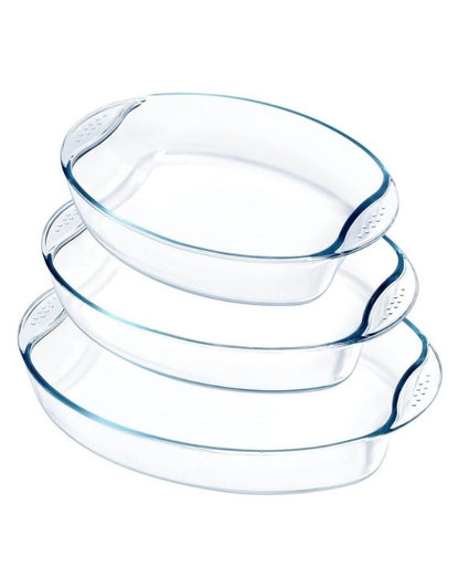 فينيكس، 3 قطع، طبق خبز زجاجي بيضاوي عميق للفرن، أدوات خبز زجاجية مقسّاة