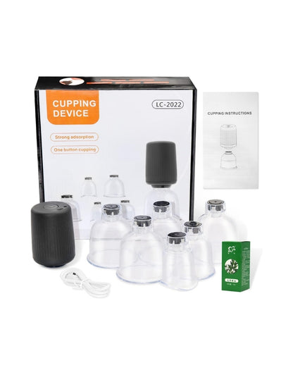 Electric Cupping Massager Vacuum Suction One-Button Release With 6 Therapy Cups & Muscle Massage Oil
