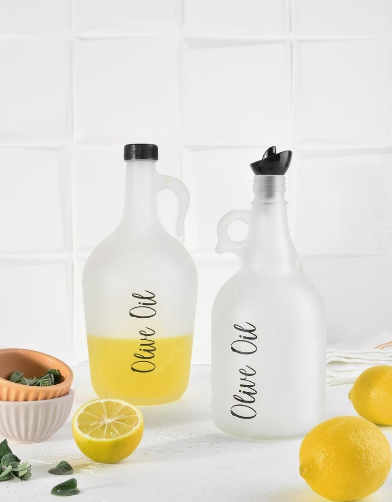 Glass Oil Bottle With Handle & Plastic Dispenser Cap 1L