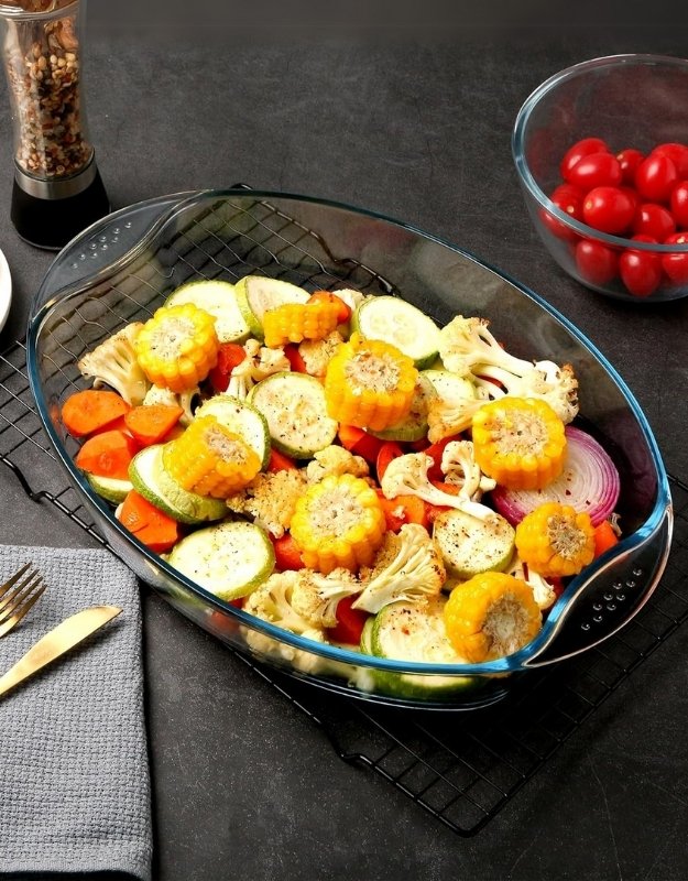 فينيكس، 3 قطع، طبق خبز زجاجي بيضاوي عميق للفرن، أدوات خبز زجاجية مقسّاة