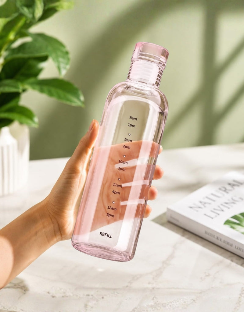 Borosilicate Glass Water Bottle (500 ML) – Leakproof & Airtight with Time Marker, Fridge Bottle for Daily Use