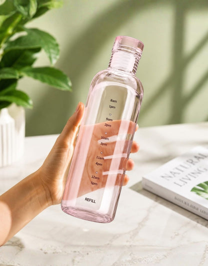Borosilicate Glass Water Bottle (500 ML) – Leakproof & Airtight with Time Marker, Fridge Bottle for Daily Use