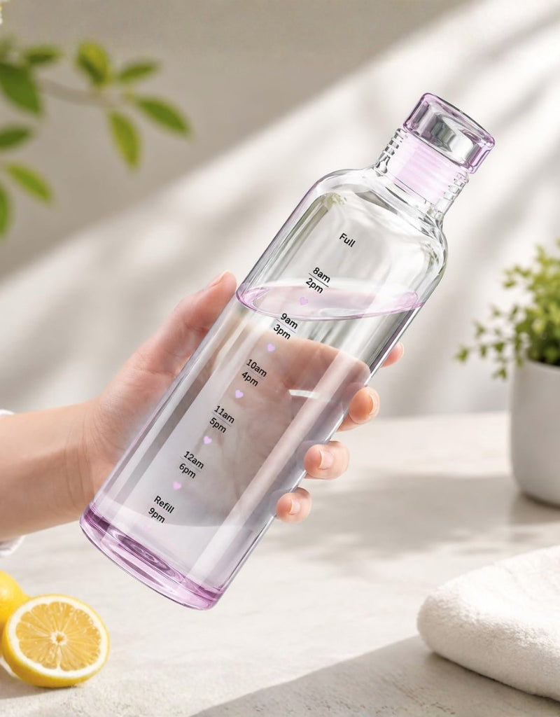 Borosilicate Glass Water Bottle (500 ML) – Leakproof & Airtight with Time Marker, Fridge Bottle for Daily Use