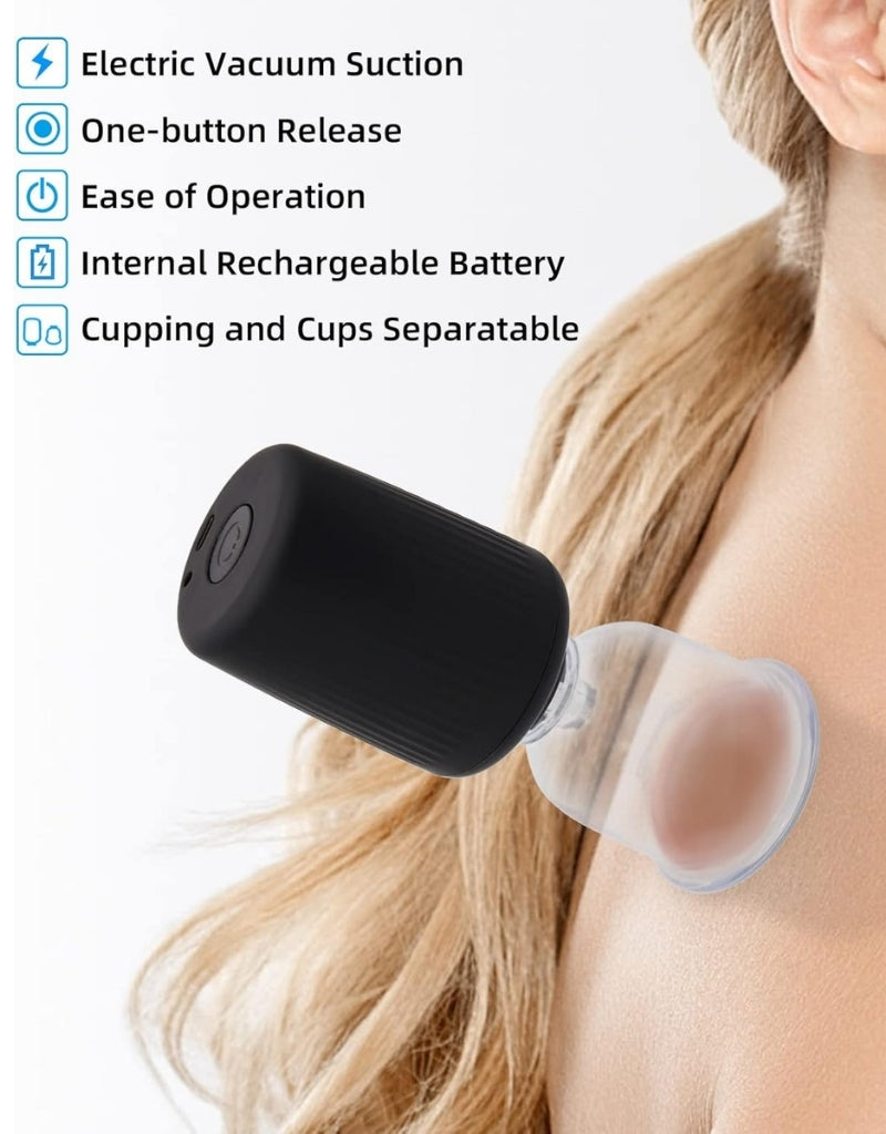 Electric Cupping Massager Vacuum Suction One-Button Release With 6 Therapy Cups & Muscle Massage Oil