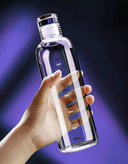 Borosilicate Glass Water Bottle (500 ML) – Leakproof & Airtight with Time Marker, Fridge Bottle for Daily Use