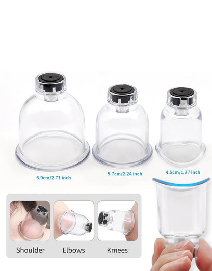 Electric Cupping Massager Vacuum Suction One-Button Release With 6 Therapy Cups & Muscle Massage Oil