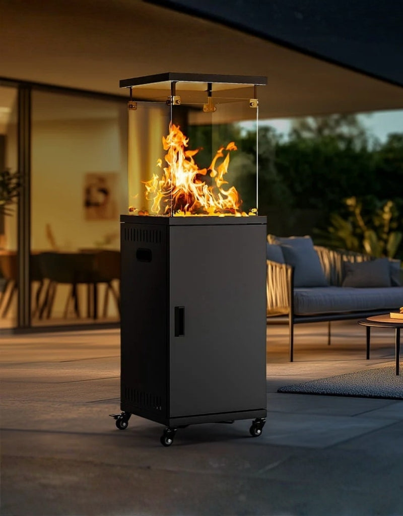 Black Stainless Steel Standing Propane Patio Heater with Wheels for Winter Gardens
