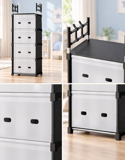 4 Tier Plastic Storage Cabinet Multipurpose Organizer For Clothes & Books Shelf with Doors PP Plastic with Steel Rods