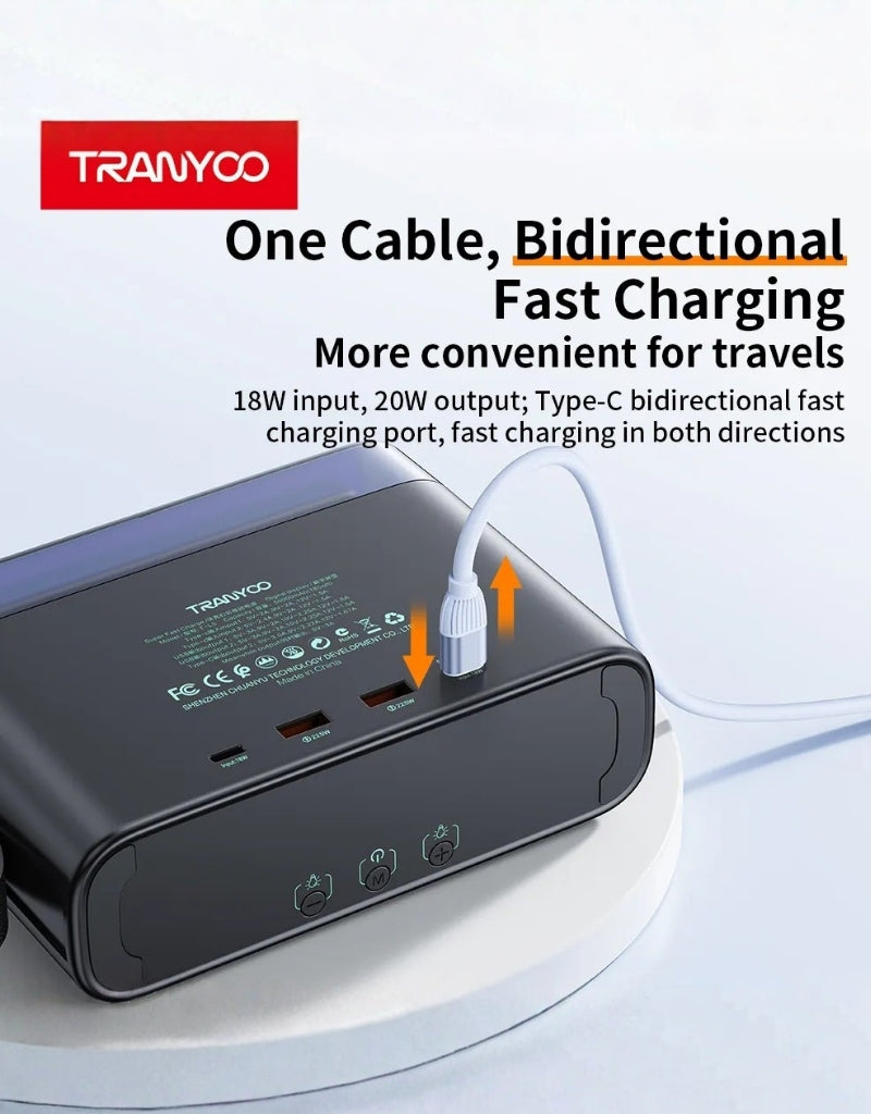 𝗧𝗿𝗮𝗻𝘆𝗼𝗼 Super Fast Power Bank Rainbow Lamp Adjustment 22.5W T-L5