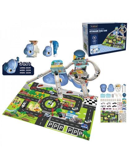 New Arrival 59PCS Kids 3 in 1 Dinosaur Storage Suitcase Garage Parking