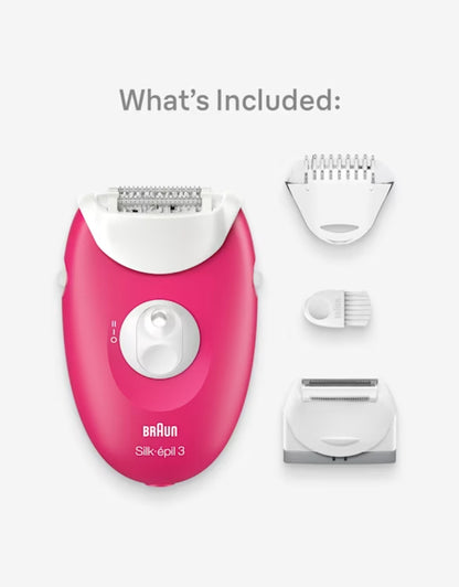𝗕𝗿𝗮𝘂𝗻 Silk-epil 3 Epilator Raspberry Pink