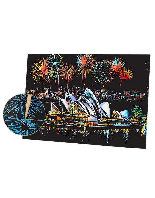 A3 Set Magic Scratch Art Light the City Painting With Bamboo Stick