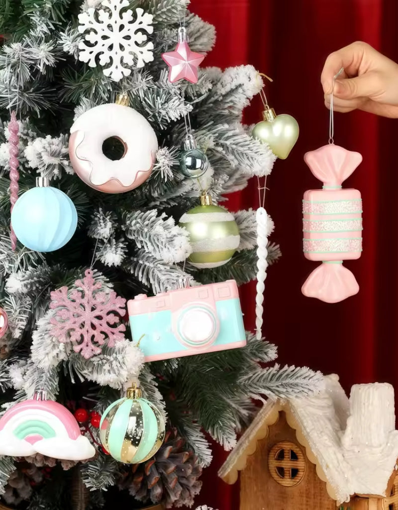 58PCS Christmas Ball Decoration Set Macaroon Shiny Snowflake Christmas Painted Balls