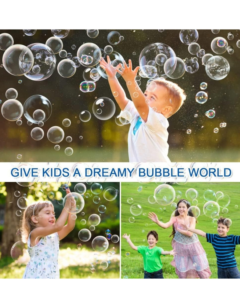 Children playing joyfully with bubbles from 64 Hole Rocket Launcher Bubble Gun outdoors
