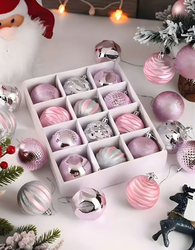 Plastic Ball Ornaments Lightweight Christmas Tree Decorations 12 PCS