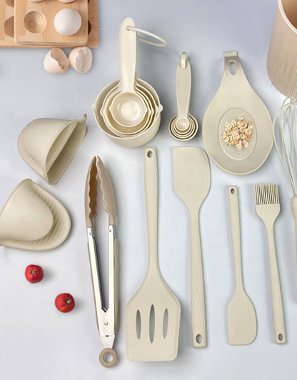 21 Pieces Silicone Kitchenware Utensil Set Pink Black & Grey