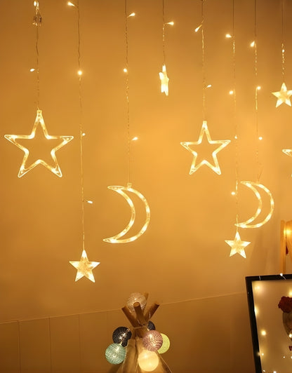 Gold LEDs Decorative Ramadan Lights Star Moon Curtain String Lights
