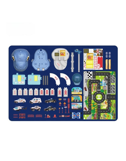 New Arrival 59PCS Kids 3 in 1 Dinosaur Storage Suitcase Garage Parking