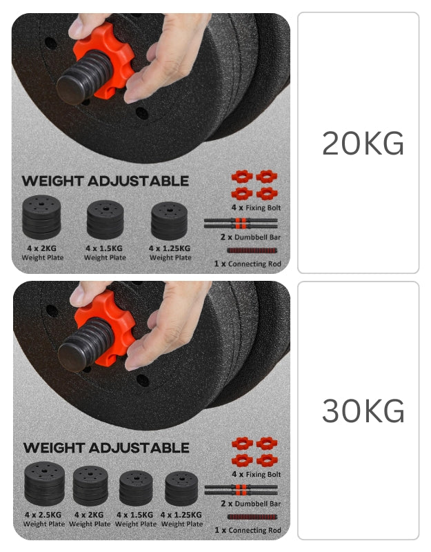 2 In 1 Adjustable Dumbbells Non-Slip Weight Set 20kg To 40kg