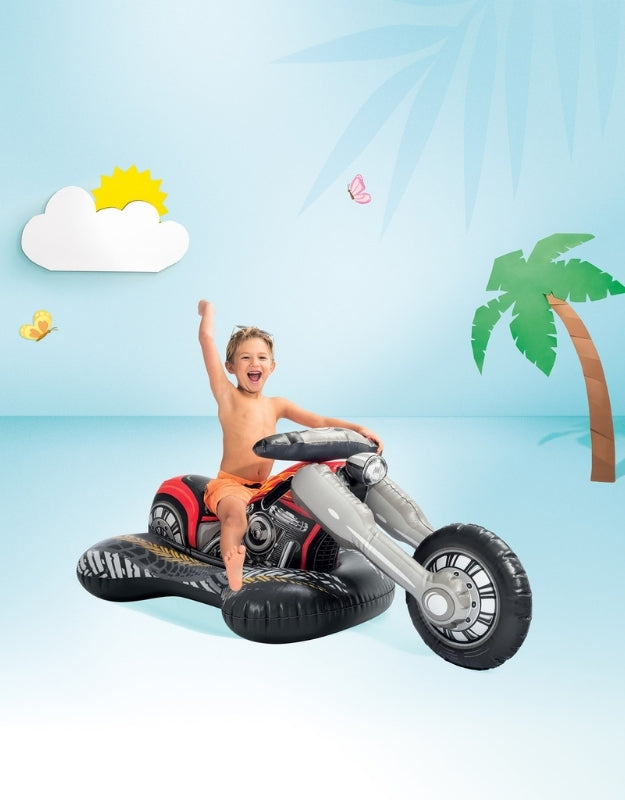 𝗜𝗻𝘁𝗲𝘅 57534EP Cruiser Motorcycle Inflatable Ride-On Pool Float Toy with Handles for Kids 180x94x71cm
