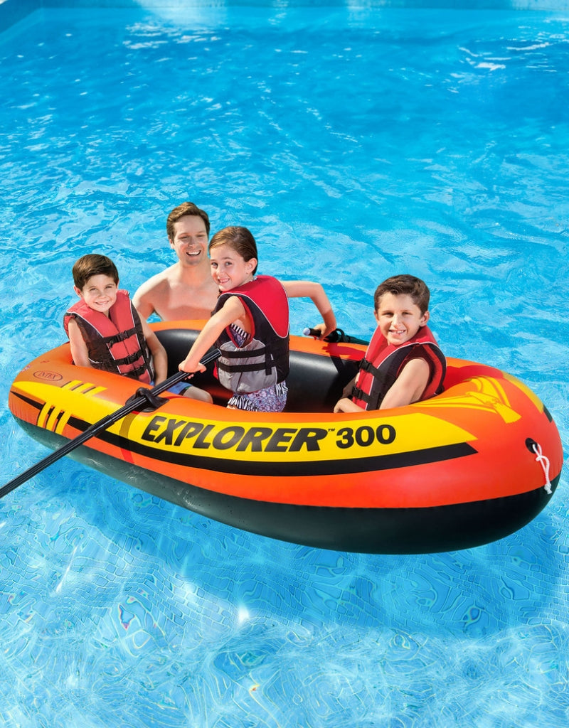 𝗜𝗻𝘁𝗲𝘅 Explorer 300 Inflatable Fishing 3 Person Raft Boat 5 58332NP
