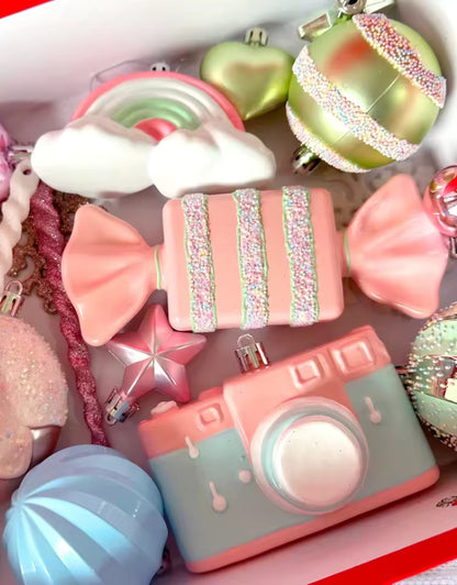 58PCS Christmas Ball Decoration Set Macaroon Shiny Snowflake Christmas Painted Balls