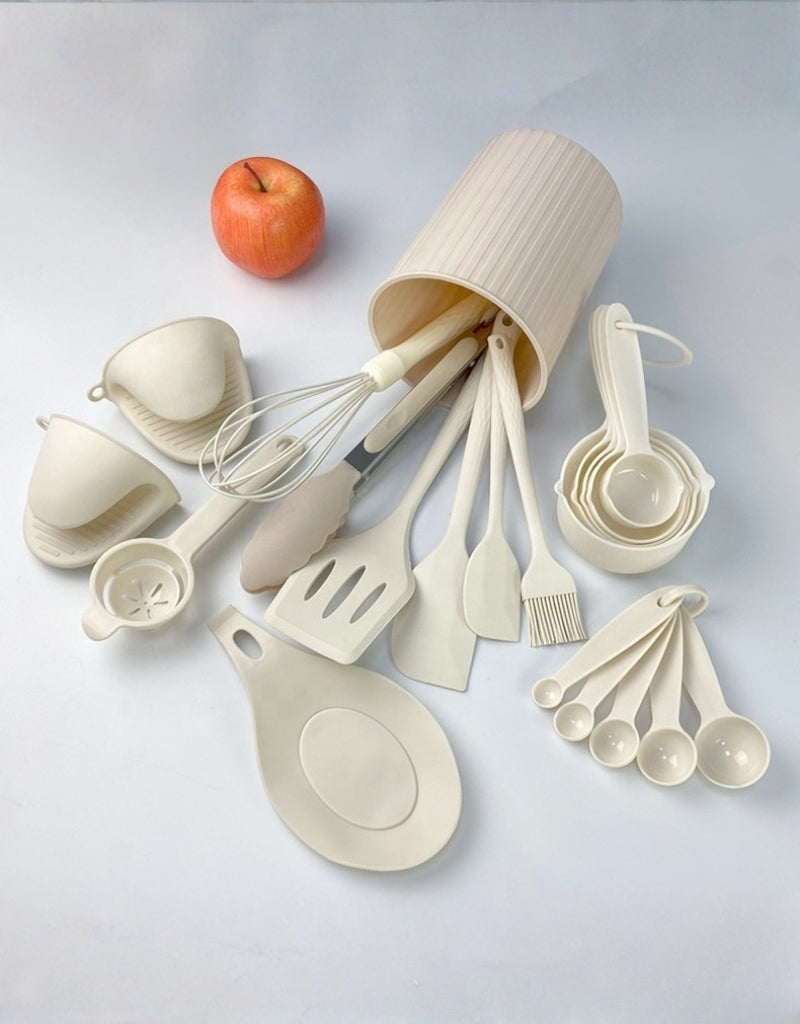 21 Pieces Silicone Kitchenware Utensil Set Pink Black & Grey