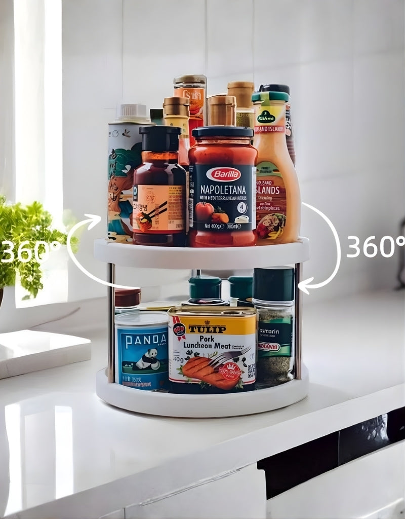 2 Layers Rotatable Storage Kitchen Rack 360 Degree High Quality Materials
