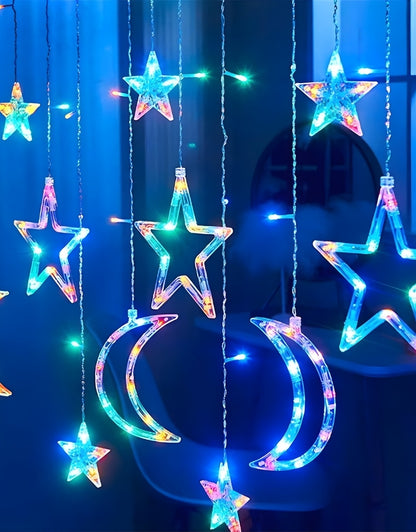 RGB LEDs Decorative Ramadan Lights Star Moon Curtain String Lights
