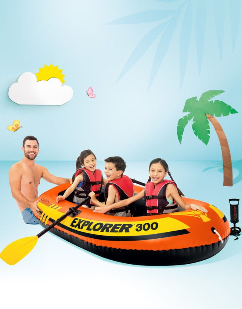 𝗜𝗻𝘁𝗲𝘅 Explorer 300 Inflatable Fishing 3 Person Raft Boat 5 58332NP