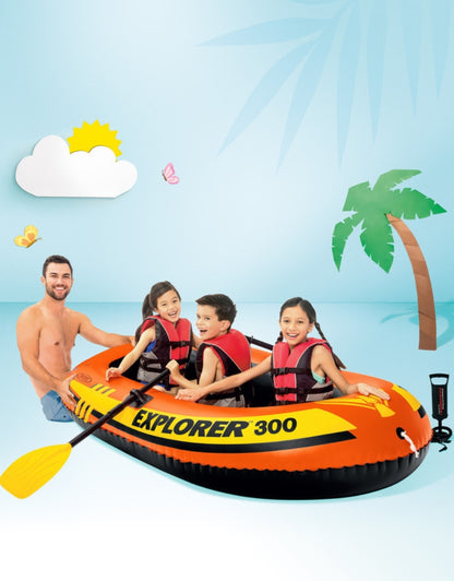 𝗜𝗻𝘁𝗲𝘅 Explorer 300 Inflatable Fishing 3 Person Raft Boat 5 58332NP