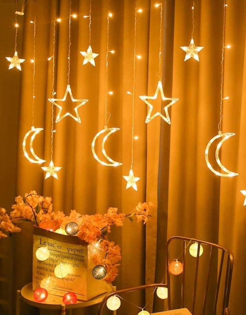 Gold LEDs Decorative Ramadan Lights Star Moon Curtain String Lights