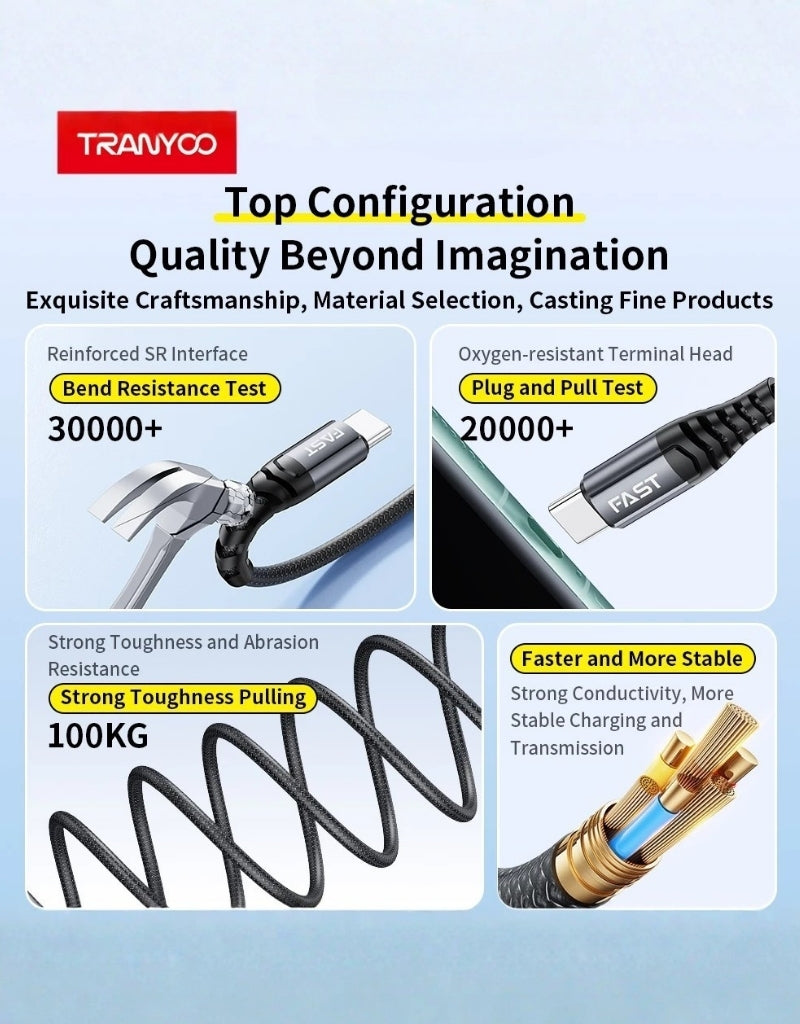 𝗧𝗿𝗮𝗻𝘆𝗼𝗼 Metal Braided Cable USB To Micro Fast Charging 5A T-S16 V