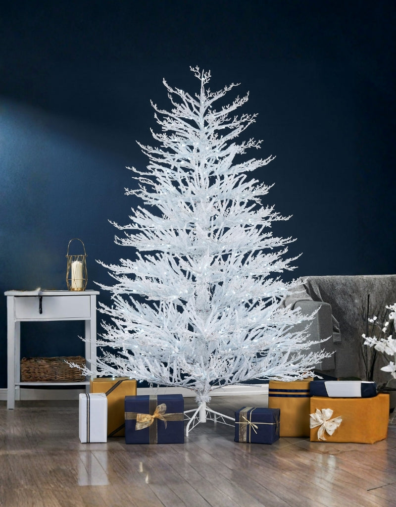 Pure White Flocked Artificial Christmas Trees with White Light