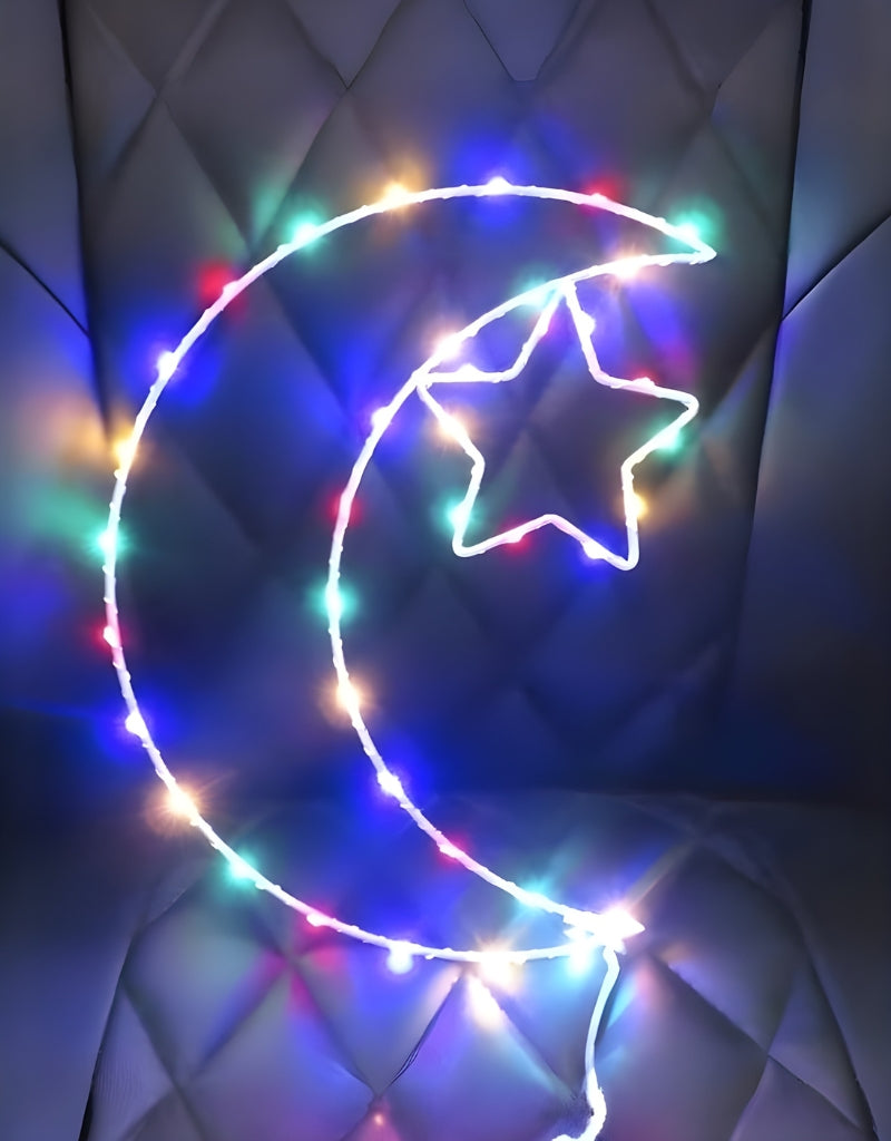 LED light decoration in the shape of a moon and star