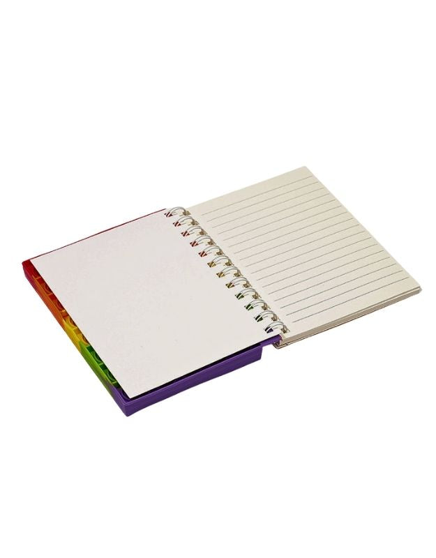 Inside view of A5 unicorn popit notebook showing spiral-bound lined pages, great for school or journaling.