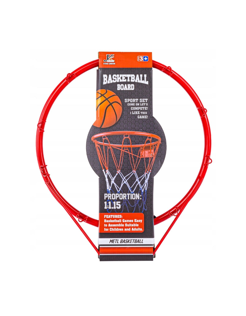 Basketball board packaging showing proportions and assembly details