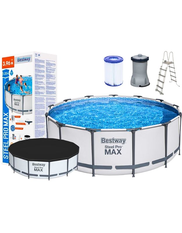 Bestway 5618W Steel Pro MAX above ground pool set 396x122cm with pump, filter, and accessories