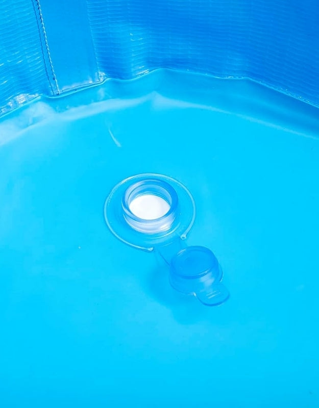 Close-up of water drainage valve inside the Bestway 561CF frame pool section